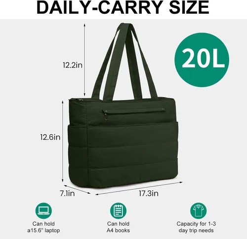 Miniatura 4 de Bolsa de mano para mujeres, ligera, acolchada y esponjosa, bolsa de hombro con almacenamiento para trabajo, viajes, gimnasio, se adapta a portátil