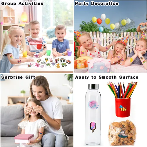 Miniatura 8 de partywind 408 hojas de tatuajes individuales para niños + 30 hojas de estilos mixtos brillantes tatuajes temporales para niños y niñas, rellenos