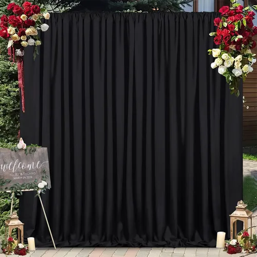 Miniatura 8 de Cortinas de fondo de poliéster negro para cortinas, 2 paquetes de 5 x 8 pies, cortina de tela de cortina de Halloween para decoración de fiestas