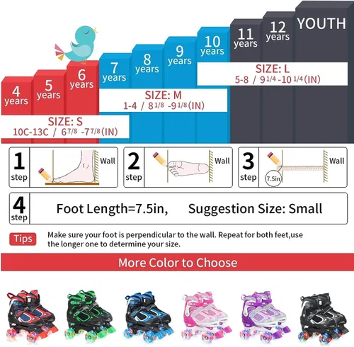 Miniatura 5 de Nattork Patines de ruedas para niños y niñas, patines cuádruples ajustables de 4 tamaños con todas las ruedas iluminadas - regalo de cumpleaños