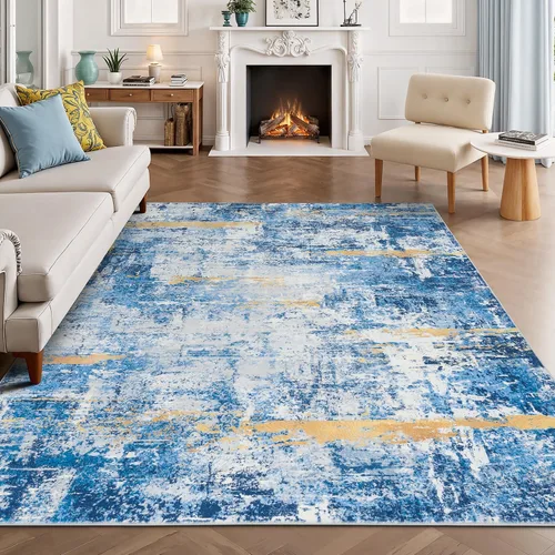 Miniatura 78 de Rugflix Alfombras de área de 8 x 10 pies para sala de estar, alfombra grande lavable, resistente a las manchas, pelo bajo, alfombra oscura moderna