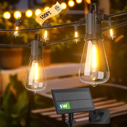 Miniatura 14 de Kawaya Guirnalda de luces para patio al aire libre: luz LED de 25 pies para patio exterior con 12 bombillas vintage inastillables - 2700 K regulable