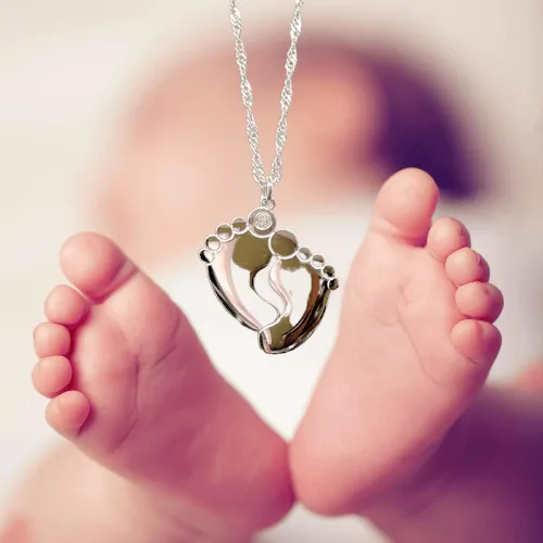Miniatura 3 de Regalo para mamá – Collar con colgante de pies de bebé con una tarjeta de mensaje, regalo de embarazo para madres primerizas que esperan mujeres