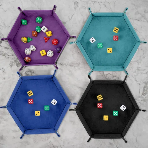 Miniatura 6 de SIQUK 4 bandejas de dados portátiles hexagonales, de piel sintética, para juegos de dados como RPG, DND y otros juegos de mesa