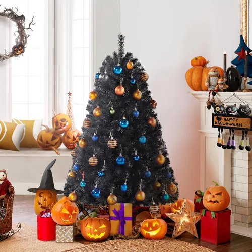 Miniatura 2 de Yaheetech - Árbol de pino artificial de Halloween negro de 4.5 pies, para decoración de fiestas en casa, oficina, fiestas, en interiores