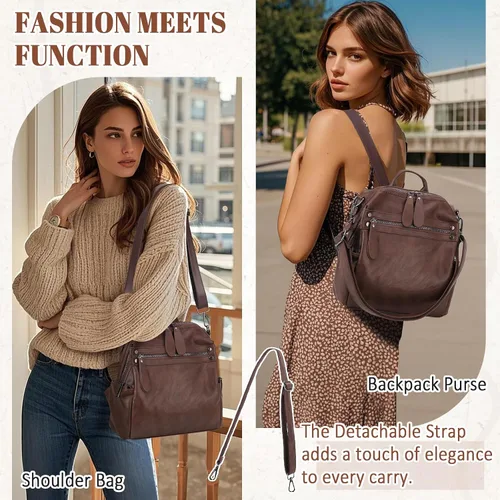 Miniatura 5 de VX - Bolso mochila de piel sintética para mujer, diseño convertible a la moda, 2 modos de uso