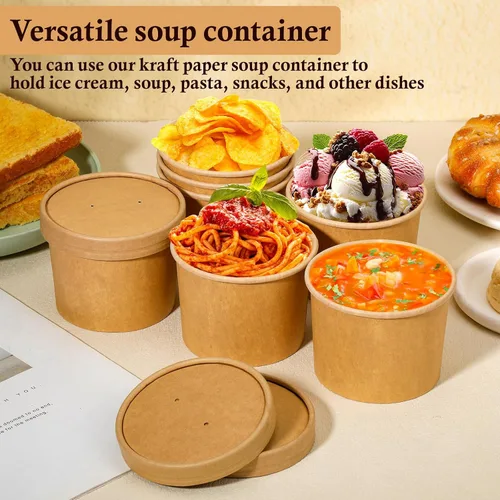 Miniatura 6 de Paquete de 50 recipientes de sopa con tapas, vasos desechables de 12 onzas con tapas, cuencos de papel para sopa con tapas, recipientes de sopa