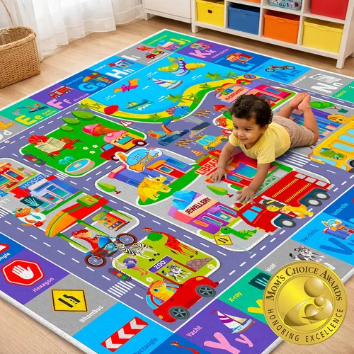 Miniatura 9 de QUOKKA Alfombra de juego para bebé para piso, alfombra ABC de superficie de felpa súper suave para niños pequeños y bebés, extra gruesa