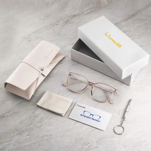 Miniatura 7 de FONHCOO - Lentes con bloqueo de luz azul de moda, redondos, TR90, transparentes, gafas anti UV para computadora para mujeres y hombres Marrón claro