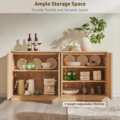Miniatura 4 de ACCOHOHO Armario buffet con almacenamiento y puertas arqueadas, aparador de madera de 63 pulgadas con estante ajustable, modernas mesas de café