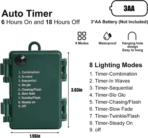 Miniatura 3 de Luces de Navidad - Tiras de luces operadas con batería de 50 luces LED, mini luces con temporizador automático y 8 modos de iluminación para corona