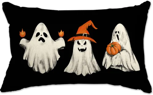 Funda de almohada de Halloween de 12 x 20 pulgadas, diseño de fantasma, acuarela, para Halloween, decoración de almohadas lumbares para exteriores,