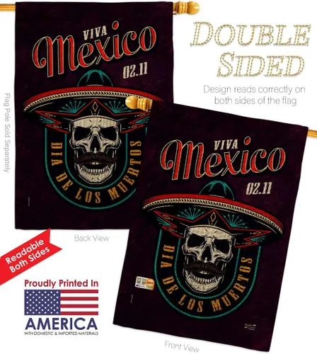 Miniatura 3 de Viva Mexico Burlap Garden House Flags Set Falltime Day of Dead Dia De Los Muertos Fiesta Mexican Party Autumntime Small Decorative Gift Yard Banner