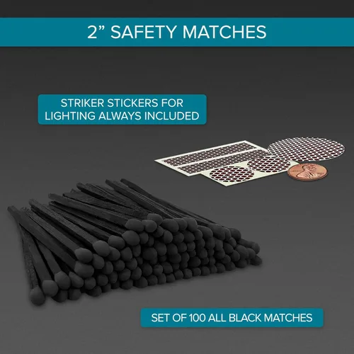Miniatura 2 de Thankful Greetings Fósforos negros de 2 pulgadas Más de 100 puntas negras negritas ~ Palillos de seguridad con huelgas ideales para los amantes