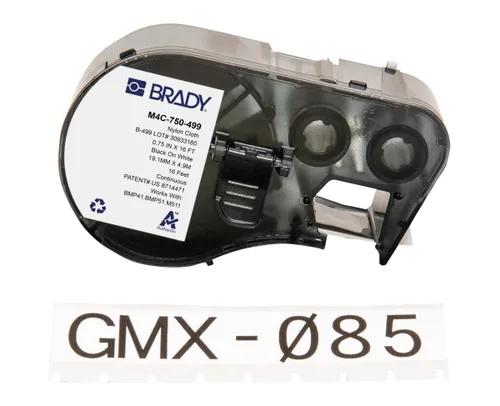 Brady Auténticas etiquetas adhesivas agresivas de nailon multiusos (M4C-750-499) de 0.75 pulgadas de ancho x 16 pies, negro sobre blanco. Para uso