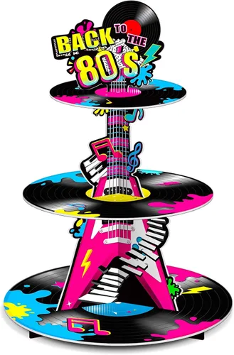 Ben Louis - Soporte para cupcakes de 3 niveles de los años 80, decoración de fiesta de regreso a los 80, soporte temático retro de los años 80,