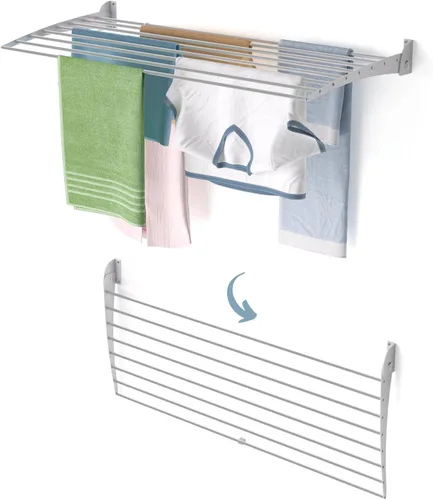 Miniatura 41 de foxydry Tendedero plegable para colgar en la pared, vertical plegable para interiores y exteriores, en acero aluminio (31.5 in)