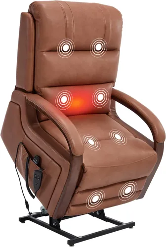 Miniatura 9 de Sillón reclinable de elevación eléctrica de doble motor Trustyue, reclinable plano, silla elevadora con masaje y calor, asistencia para pararse