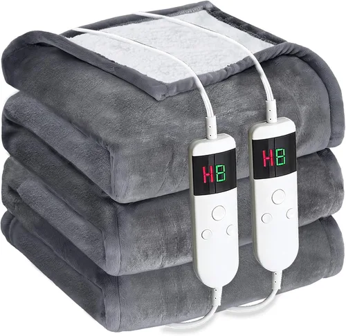 Miniatura 16 de Manta térmica eléctrica de 50 x 60 pulgadas, manta eléctrica de franela suave y sherpa con 10 niveles de calefacción, se apaga automáticamente