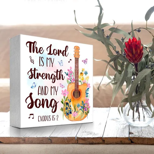 Miniatura 4 de Letrero de madera con versículo bíblico, The Lord is My Strength and My Song, letrero de madera cristiana, decoración de las Escrituras para El