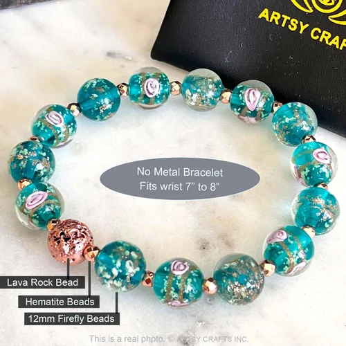 Miniatura 5 de ARTSY Crafts - Pulsera de cuentas de luciérnaga que brillan en la oscuridad, color azul océano luminoso, cuentas de cristal de Murano, joyería
