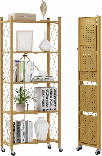 Miniatura 17 de DEANIC Estantería plegable de 5 estantes con ruedas, Estantería rodante de almacenamiento de servicio pesado, Unidad de estantería de alambre