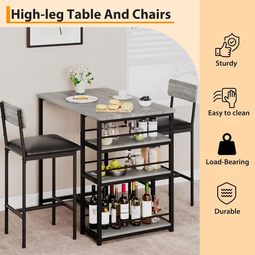 Miniatura 6 de GAOMON Juego de mesa de bar de 3 piezas con 2 taburetes tapizados, juego de comedor de altura de mostrador que ahorra espacio con estantes