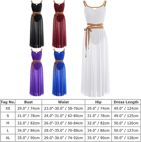 Miniatura 4 de ODASDO Lyrical Dance Costumes for Women Camisole Mesh Tulle Long Dress with Belt Adult Ballet Dancewear Competition Clothing