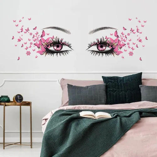 Miniatura 4 de Hermosas calcomanías de pared de ojos de pestañas voladoras calcomanías de mariposa voladora decoración de corazón de niña calcomanías de mariposas