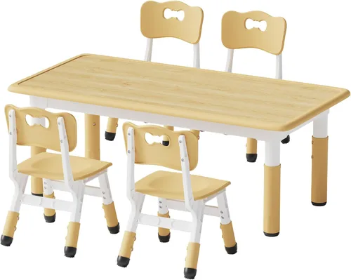 Miniatura 8 de Set de mesa y 4 sillas para niños Brelley, juego de mesa y sillas ajustables en altura para niños pequeños, escritorio con diseño de grafiti, patas