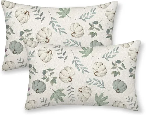 Miniatura 15 de Juego de 2 fundas de almohada de otoño de 16 x 16 pulgadas, diseño de calabaza y hoja de arce, fundas de almohada decorativas de lino para otoño