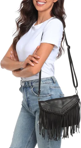 Miniatura 5 de HDE - Bolso de piel sintética para mujer, diseño de flecos