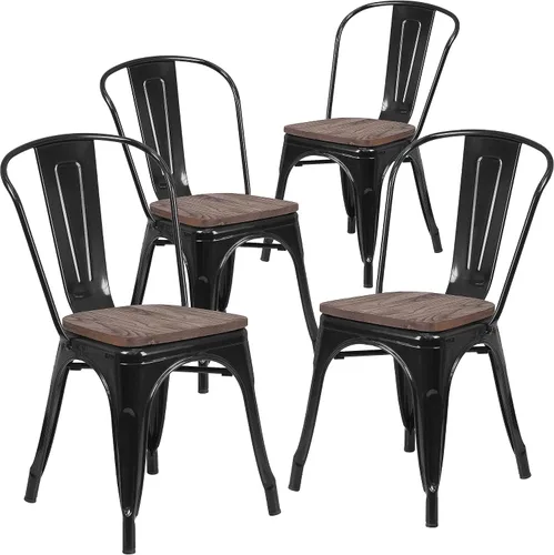 Miniatura 9 de Flash Furniture Perry - Silla apilable de metal con asiento de madera, 1 paquete, color negro