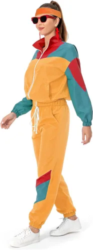 Miniatura 9 de Conjunto de traje de pista de bloque de color de los años 80, rompevientos de manga larga de los años 90, traje deportivo casual para mujer