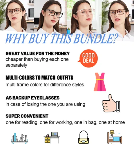 Miniatura 4 de 4 PAQUETES Gafas de Lectura con Bloqueo de Luz Azul para Mujeres 1.0 1.25 1.5 1.75 2.0 2.25 2.5 2.75 3.0 3.5 4.0 5.0 6.0 Negro Leopardo Blanco Rosa