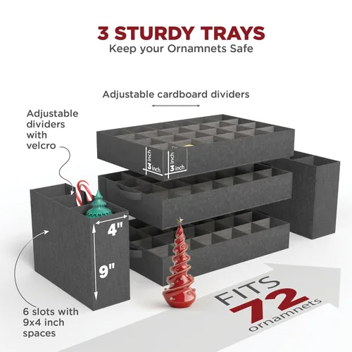 Miniatura 3 de Caja de almacenamiento premium para adornos navideños – Con capacidad para hasta 72 adornos de 3 pulgadas + 8 ranuras laterales para figuritas y Rojo