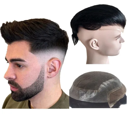 Miniatura 7 de N.L.W. NLW Hollywood Toupee para hombre Piezas de pelo europeo virgen sistema de reemplazo de cabello humano para hombres 10 x 8 pulgadas