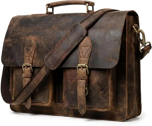 cuero Bolso de mensajero retro marrón para computadora portátil, maletín de oficina, bolsa de viaje cruzada para hombres y mujeres, bolsa de oficina