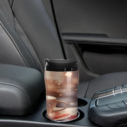 Miniatura 6 de Hearts Drawn on Coffee Coffee Cup Hot Coffee Travel Mug Reusable Iced Coffee Cups Double Heat Insulation Coffee Mug with Leak-Proof Lid Stylish