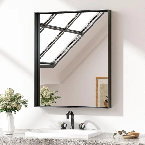 Miniatura 82 de Keonjinn Espejo de baño negro de 16 x 20 pulgadas, pequeño espejo negro con marco de metal, espejos rectangulares de montaje en pared, esquina