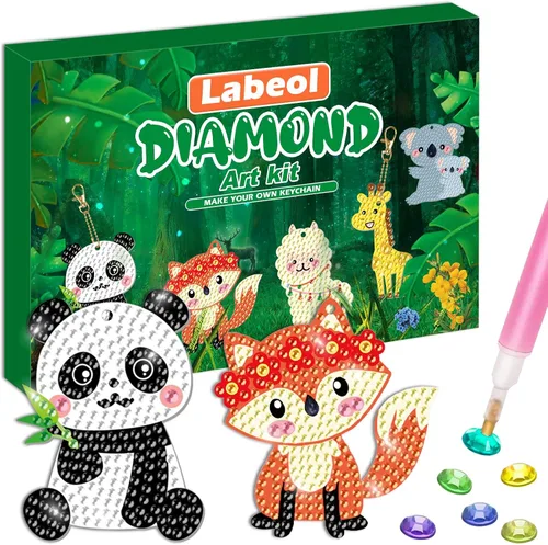 Labeol Artes y manualidades para niños de 8 a 12 años – Crea tus propios llaveros GEM, arte de diamantes 5D por números, kits de arte GEM para niños