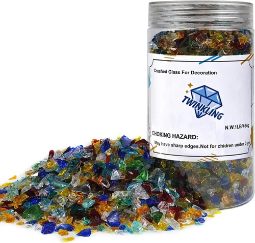 Miniatura 30 de TWINKLING Grava de vidrio de alto brillo con destellos, vidrio roto, chips de gemas de fuego, vidrio triturado para chimenea, manualidades