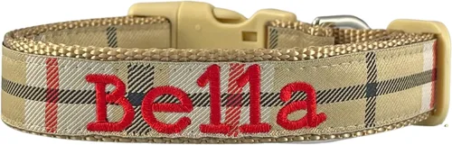 Miniatura 11 de Collar de perro bordado personalizado a cuadros, collares de tartán, nombres para perros pequeños, medianos y grandes
