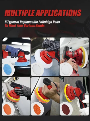 Miniatura 6 de Pulidora inalámbrica para automóvil para detallado compatible con batería milwaukee de 18V, pulidoras eléctricas y búferes hasta 5500 rpm, búfer Rojo
