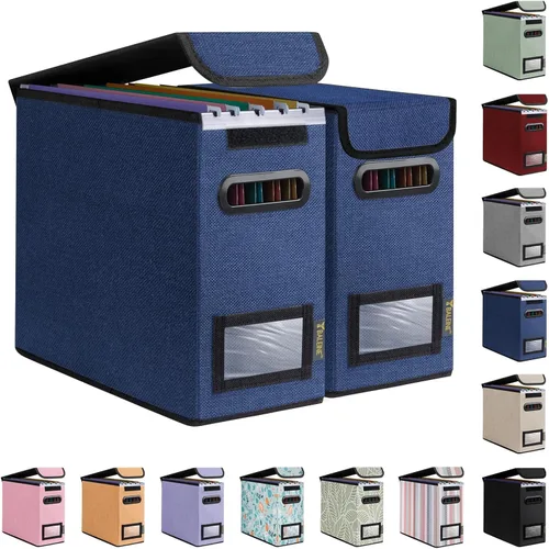Miniatura 38 de Caja organizadora de archivos Baleine con tapa, organizador de carpetas de archivos plegable con deslizador de plástico, caja de carpetas