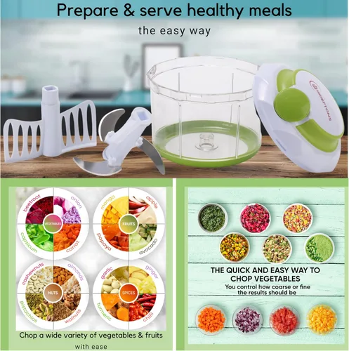 Miniatura 5 de Picador Brieftons Quickpull. Picador de alimentos: poderoso cortavegetales/picadora/licuadora manual para trocear frutas, verduras, frutos secos