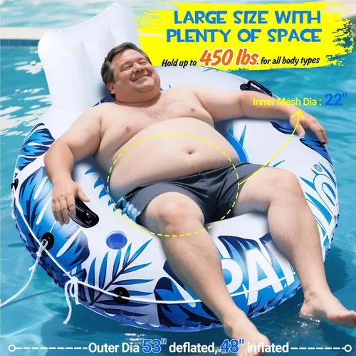 Miniatura 2 de Flotador inflable de tubo de río, flotador de piscina para adultos, tubos de río para flotar resistente con parte inferior de malla, respaldo cómodo
