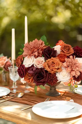 Miniatura 3 de FACINOC Ramos de Rosas Artificiales Naranjas, Juego de Caja de Flores Artificiales con Tallos para DIY, Bodas, Despedidas de Soltera, Decoraciones