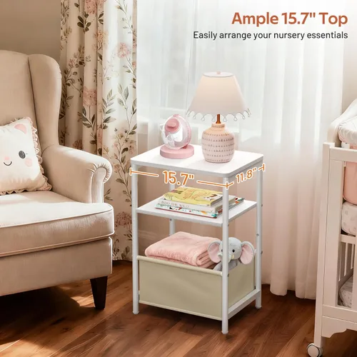 Miniatura 4 de MISSLO Mesita de noche para niños pequeños con cesta de almacenamiento, mesita de noche para niños con mesa grande para sala de estar, fácil