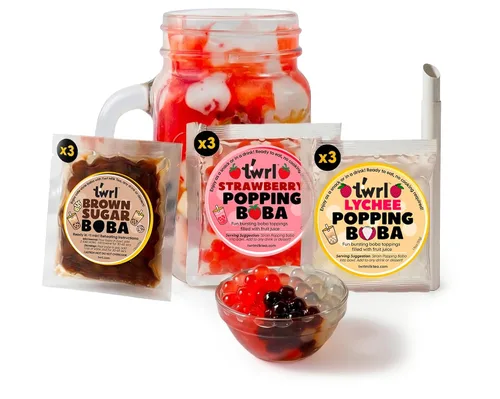 Miniatura 13 de Twrl Cobertura de té Boba de burbujas de azúcar morena – Perlas Boba taiwanesas, cobertura de tapioca estilo café, instantáneo, perfecto para té
